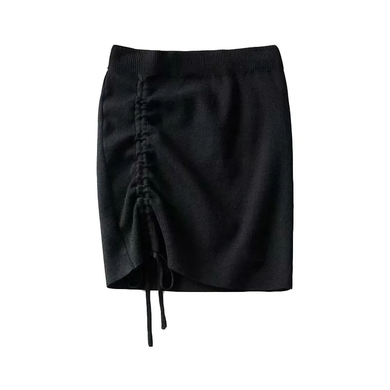 

Women's Skirt Sexy High Waist Solid Color Drawstring Design Simple Knit Women Bodycon Mini Skirt