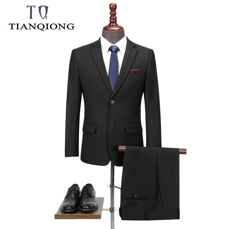 TIAN QIONG New Men 's Suit Two -piece Black Navy Suits Men 2019 Brand Slim Fit Groom Wedding Suit Korean Jacket Pants Trousers TIAN QIONG New Men 's Suit Two -piece Black Navy Suits Men 2019 Brand Slim Fit Groom Wedding Suit Korean Jacket Pants Trousers