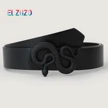 New Alloy Snake Button Head Women Belt Retro Black PU Leather Men Jeans Belt Korean Fashion Female Dress Decorative Waist Cover