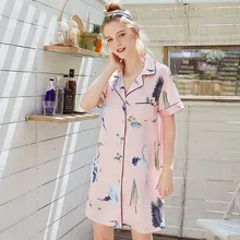 JAYCOSIN Casual Printing Sexy Lingerie Nightgowns Short Style Sexy Silk Nightgown Short Sleeves Knee-length Home Nightgown