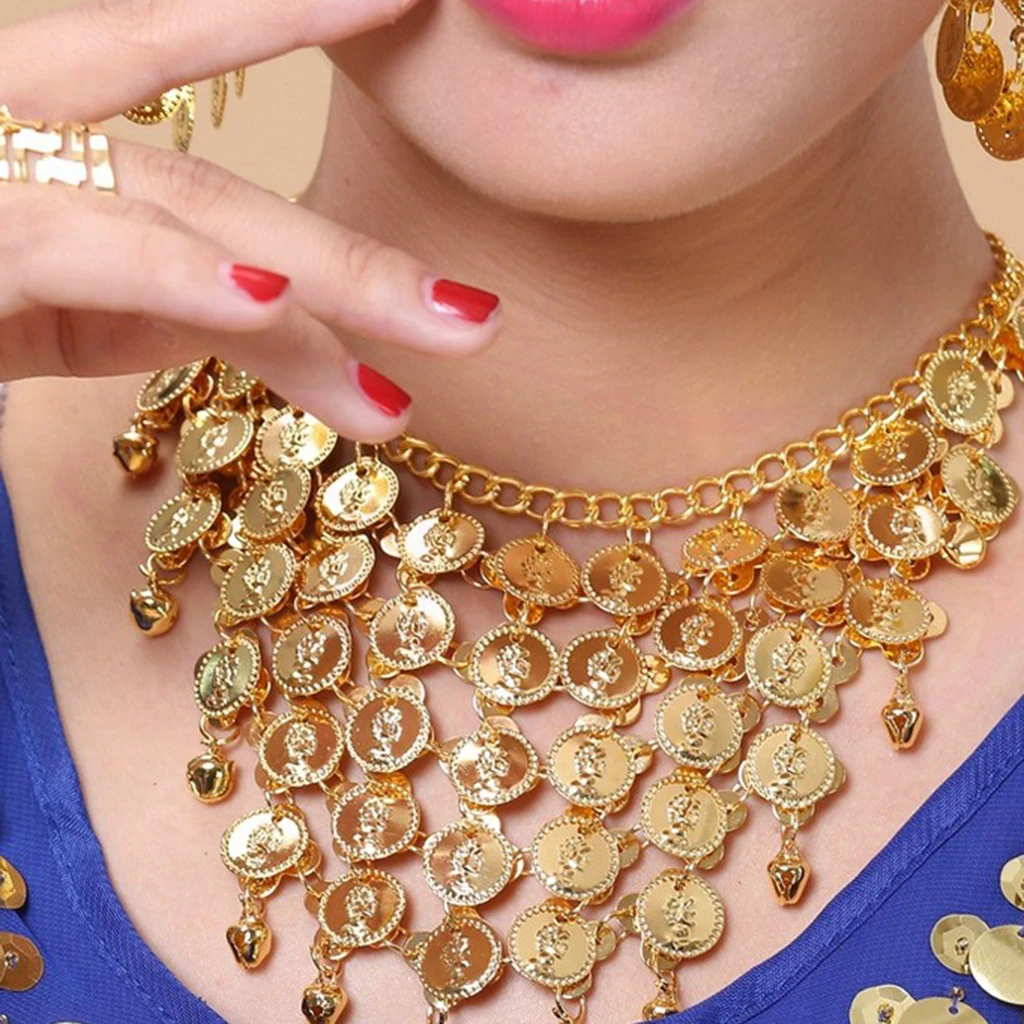 4 pcs Gypsy Belly Dance Jewelry Set Necklace Earrings Bracelet Belly Dancing