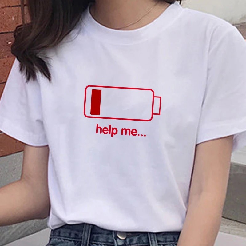 

Забавная футболка в стиле Харадзюку для женщин, Повседневная футболка с коротким рукавом, без батареи, с графическим принтом «помощь мне», летние свободные топы, футболка, одежда