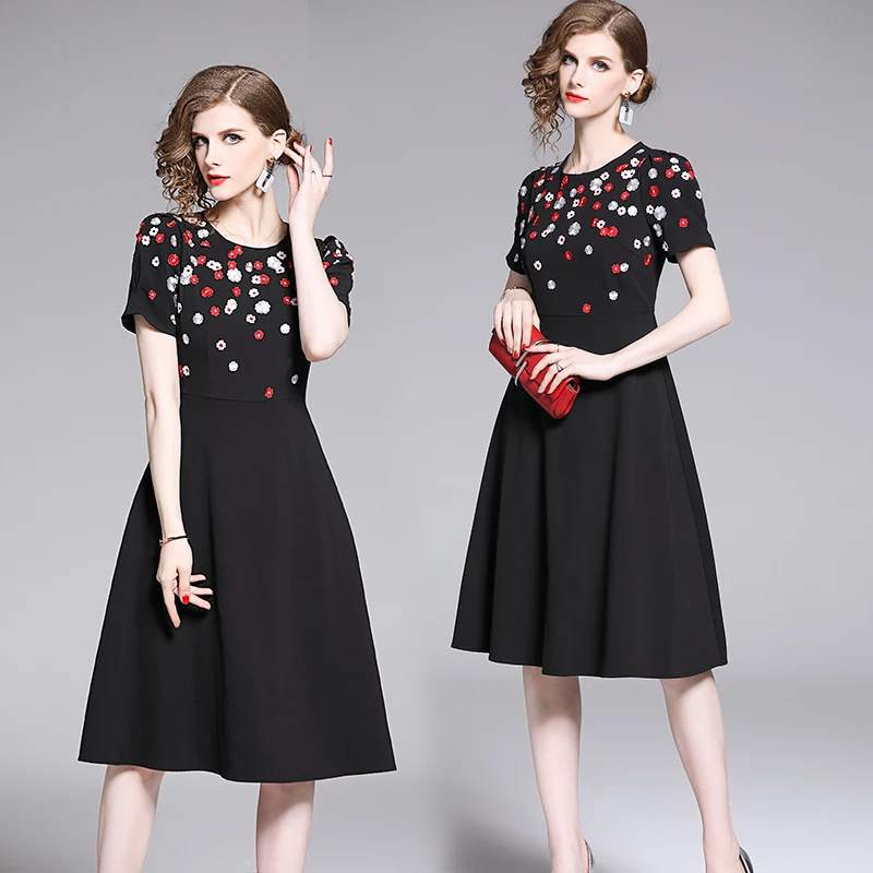 Женское летнее черное платье с цветочной вышивкой Vestidos Verano Mujer женские платья Sukienki Na Wesele Damskie K6502