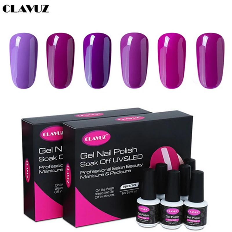 CLAVUZ, 6 шт./лот, 8 мл, Фиолетовый лак с коробкой, набор для маникюра, набор гелевых лаков, набор гелевых лаков