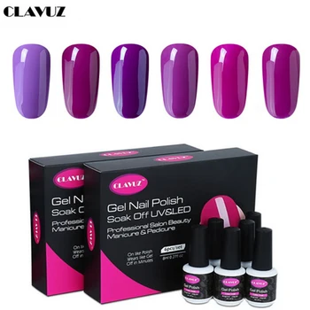 

CLAVUZ 6Pcs/lot 8ML Purple Varnish with Box Nail DIY Kit Gel Polish Set Gelpolish Lucky Soak Off Pure Color Varnish GelLak