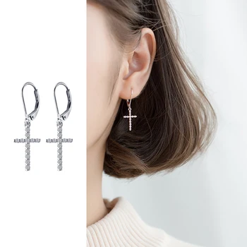 

Mocanie New Collection 925 Sterling Silver Zirconia Cross Drop Dangle Earrings For Women Hook Earring Wedding Party Fine Jewelry