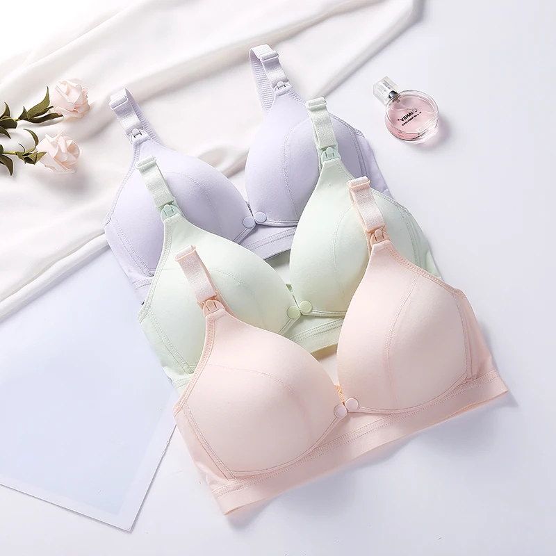 

New 60 thread Australian pure cotton pregnant women's underwear double open button solid color steel ring anti sagging breast fe