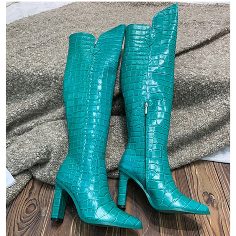 turquoise over the knee boots