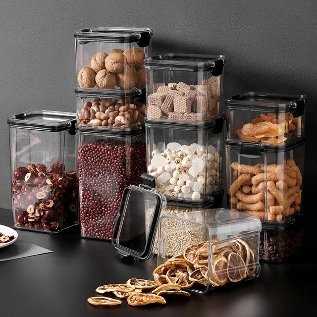 Boîte de rangement en plastique transparente, divers aliments, réservoir  hermétique, organisateur de cuisine - AliExpress