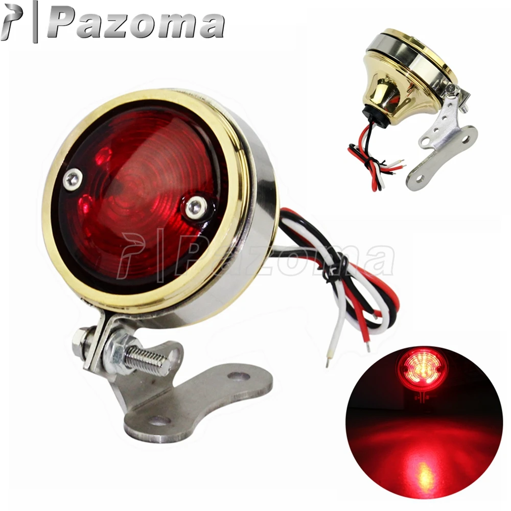 Uinversal Motorcycle Red LED Aluminum Tail Lights Rear Brake Stop Lamp for Harley Chopper Bobber Cafe Racer w/ Bracket Taillight |