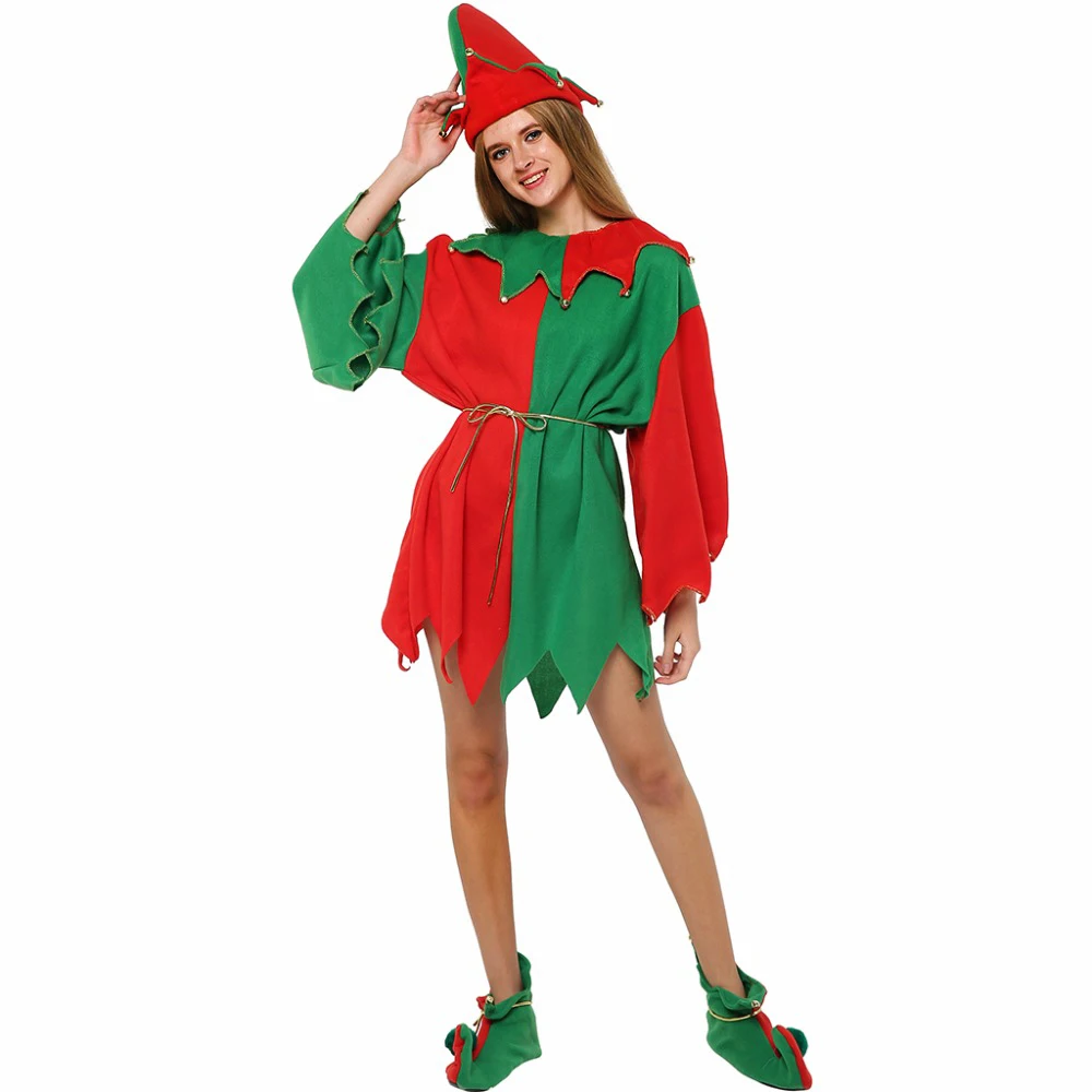 Eraspooky Women's Miss Santa Costume Set with Christmas Dress, Elf Hat, Coat, and Shoes - Perfect for Christmas and New Year Cosplay image 3