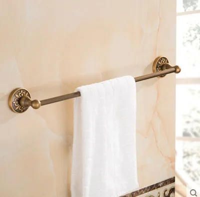 single towel bar Набор аксессуаров для ванной комнаты античный бронзовый резной алюминиевый набор для ванной полотенцесушитель, туалетная бумага держатель щетки, крючки - Цвет: single towel bar