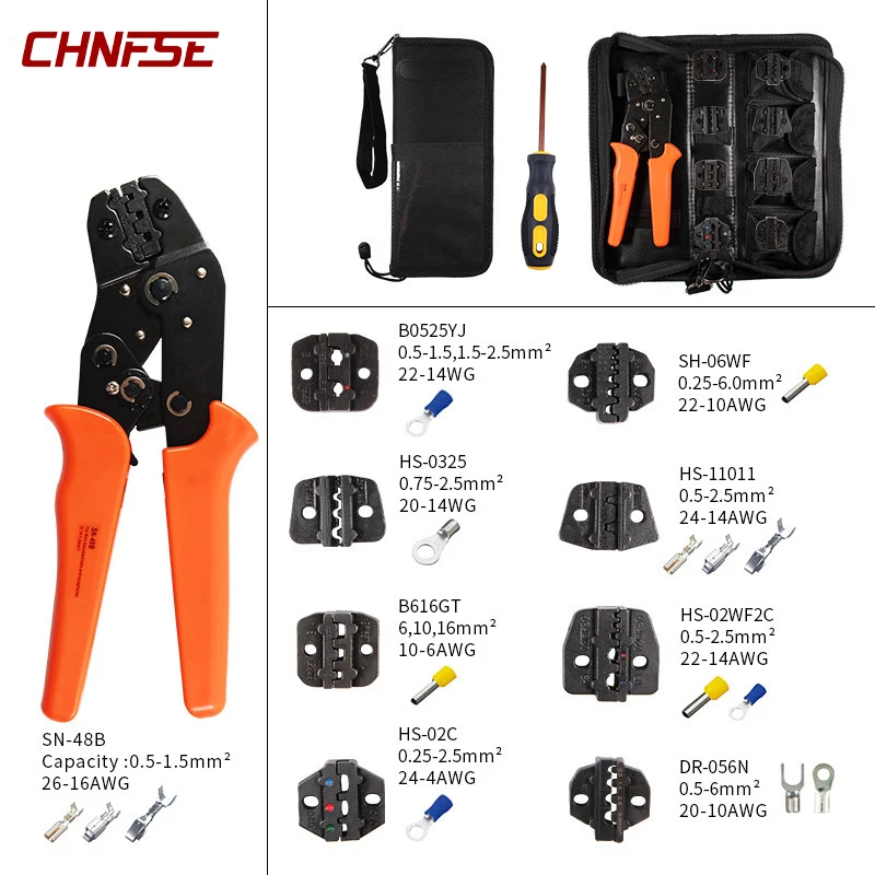 Crimping Tool kit Pliers Set SN-48B Wire Crimping Jaw Terminal Ferrule Crimper Hand Tools Electrcal Ratchet Receptacle 24mm wrench Tool Sets