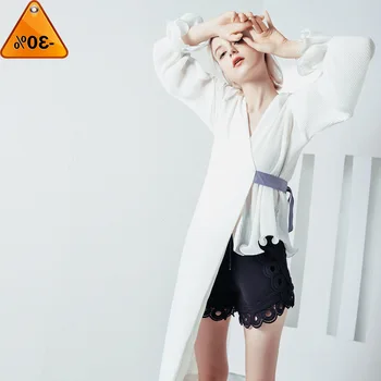 

Asymmetrical Women Pleated Bandage Blouse New V-collar Long Sleeve Loose Fit Shirt Fashion Tide Spring Autumn 2020