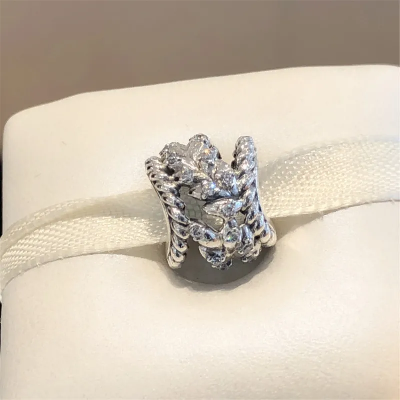 

100% 925 Sterling Silver 1:1 Dazzling Grain Swirls Charm, Clear CZ Fit DIY Europe Women Bracelet Jewelry