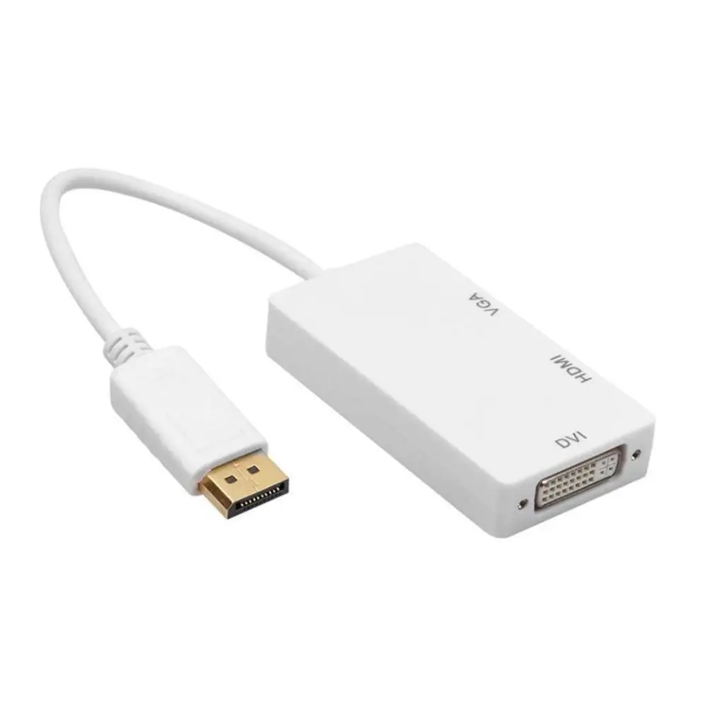 Белый 3 в 1 Дисплей Порт DP к HDMI DVI VGA Кабель-адаптер 4,7 Разъем конвертер проектор Ноутбук порт дисплей для ПК 1080P HDTV S2Q1 - Цвет: Белый