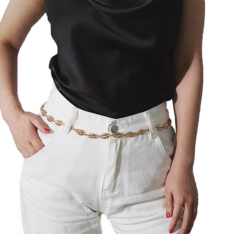 

Fashion Silver Gold Shell Chain Belt For Women Dresses Designer Brand Luxury Punk Fringe Waist Belts Female Metal Dress Belt