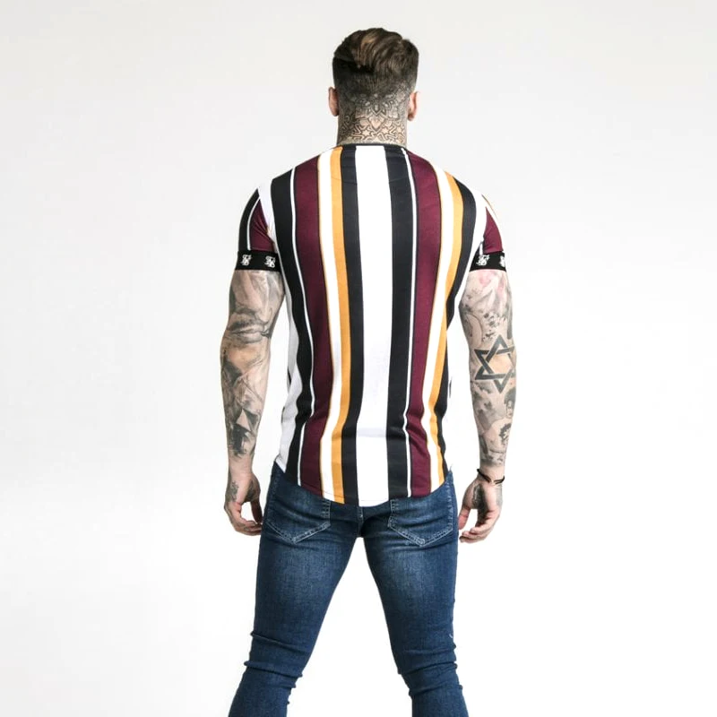 Модная мужская Повседневная футболка s с коротким рукавом, градиентная шелковая футболка с круглым вырезом для мужчин, одежда 2019, брендовая