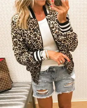 

Leopard Print Zipper Women Jacket Coat Auutmn Stand Collar Long Sleeve Jacket Casual Tops Jacket Woman 2020 Tops Ladies Coats