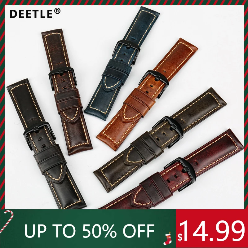 DEETLE Watch accessories fashion blue watchband 20mm 22mm 24mm 26mm vintage oil wax leather watch strap for Fossil watch band