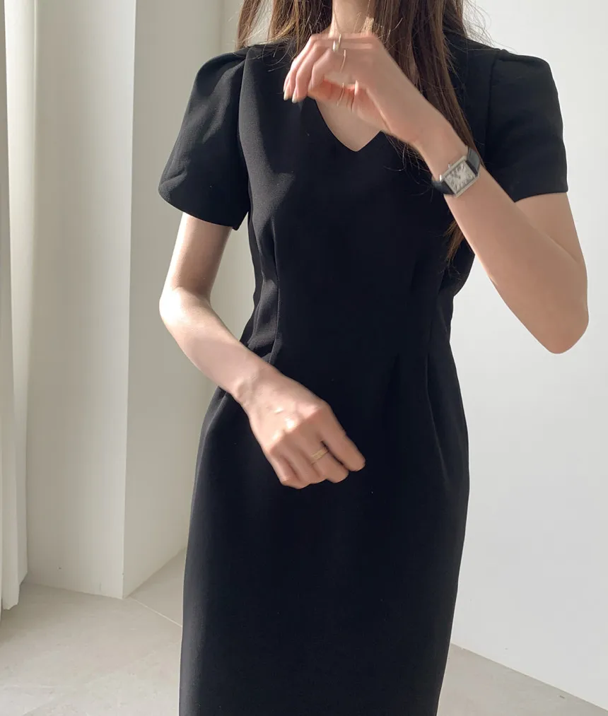 Woherb Korean Chic Women Dress Short Sleeve Casual V-Neck Elegant Office Lady Dresses 2020 New Slim Waist Robe Vestidos Mujer