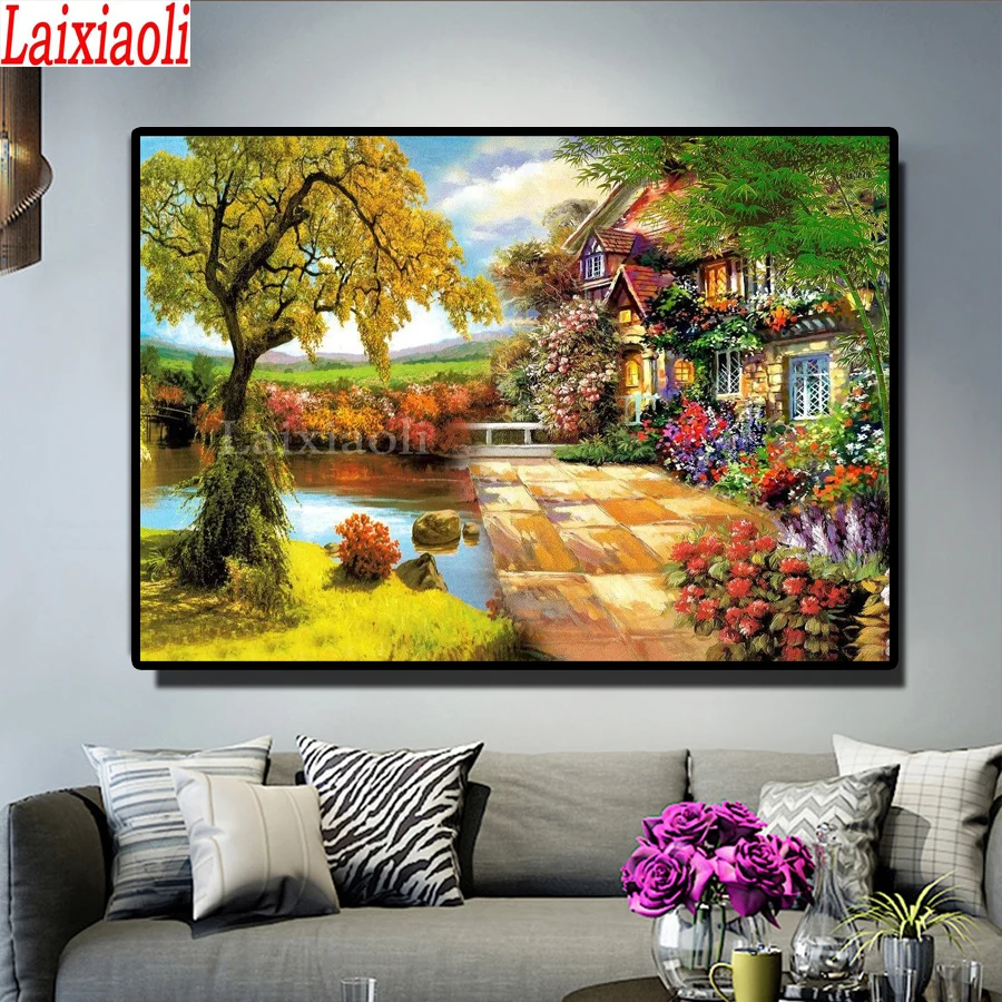5D DIY Diamond Painting Scenery Forest Full Square diamond Embroidery Cross Stitch Riverside villa Home Decor Drop Ship | Дом и сад