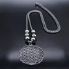 2022 Flower of Life Stainless Steel Necklaces for Women Long Black Color Bead Statement Necklace Jewerly cadena hombre N429S03 ► Photo 2/6
