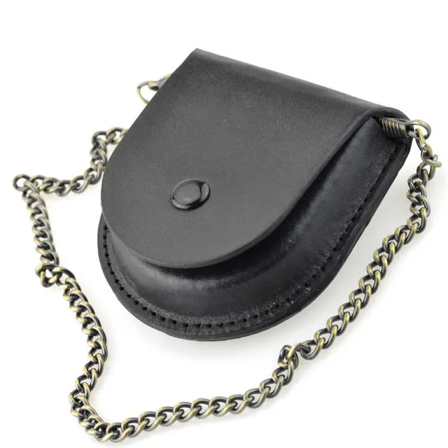 Male PU Leather Cover With Chain Fashion Vintage Classic Cusual Pocket Watch Box Holder Case Purse Bag