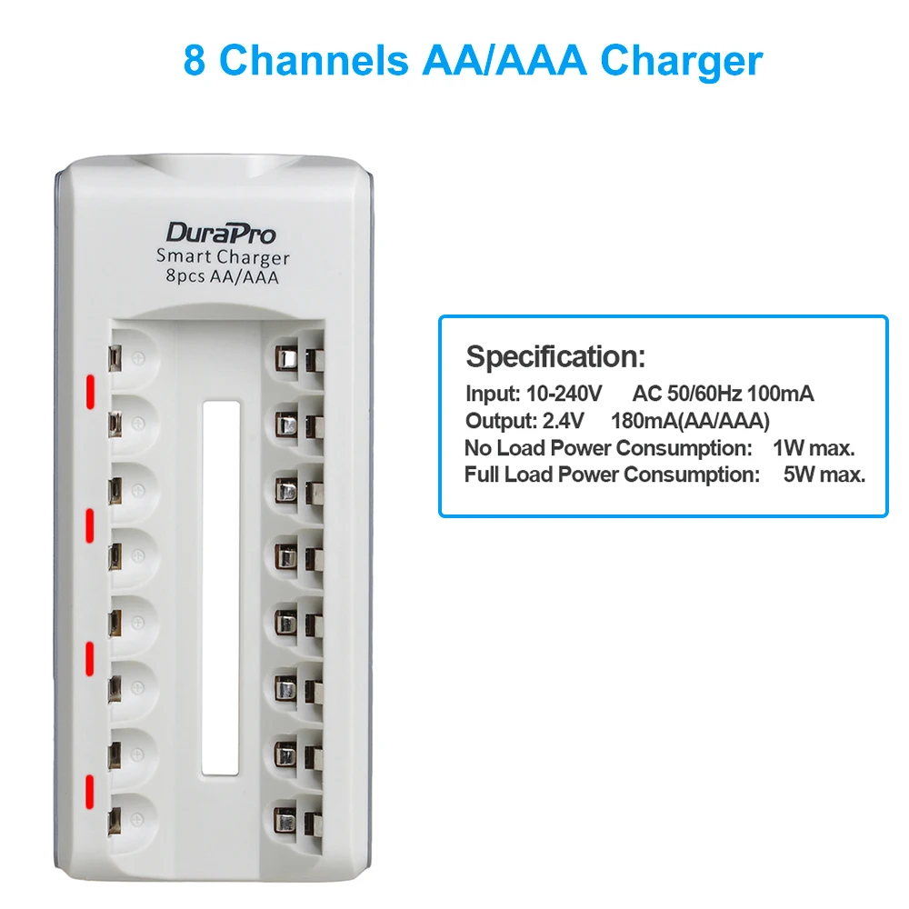 DuraPro интеллектуальное 8 слотов aa aaa зарядное устройство со светодиодный дисплей для aa aaa Ni-MH Ni-Cd аккумуляторные батареи
