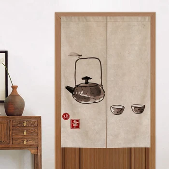 

Chinese style linen fabric bathroom toilet kitchen half curtain Bedroom partition