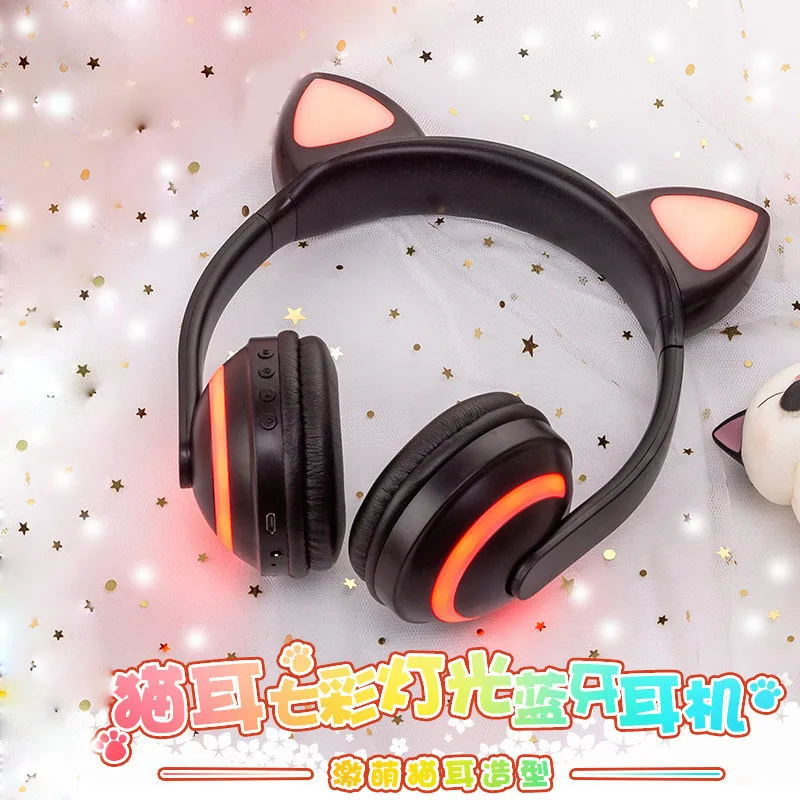 

Anime Cute Cat Ear Colorful lights Cosplay Game Fold Headset Wireless Bluetooth Earphone Fashion Daily Lolita Girl Student Gifts