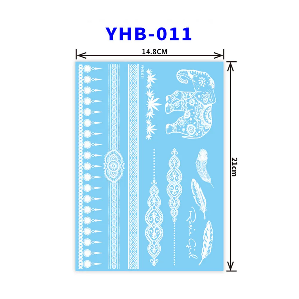 Хна для росписи мехенди кружевные тату-наклейки колье из белого кружева цветок левая временная татуировка наклейка роспись по телу водонепроницаемый для свадьбы - Цвет: YHB-011