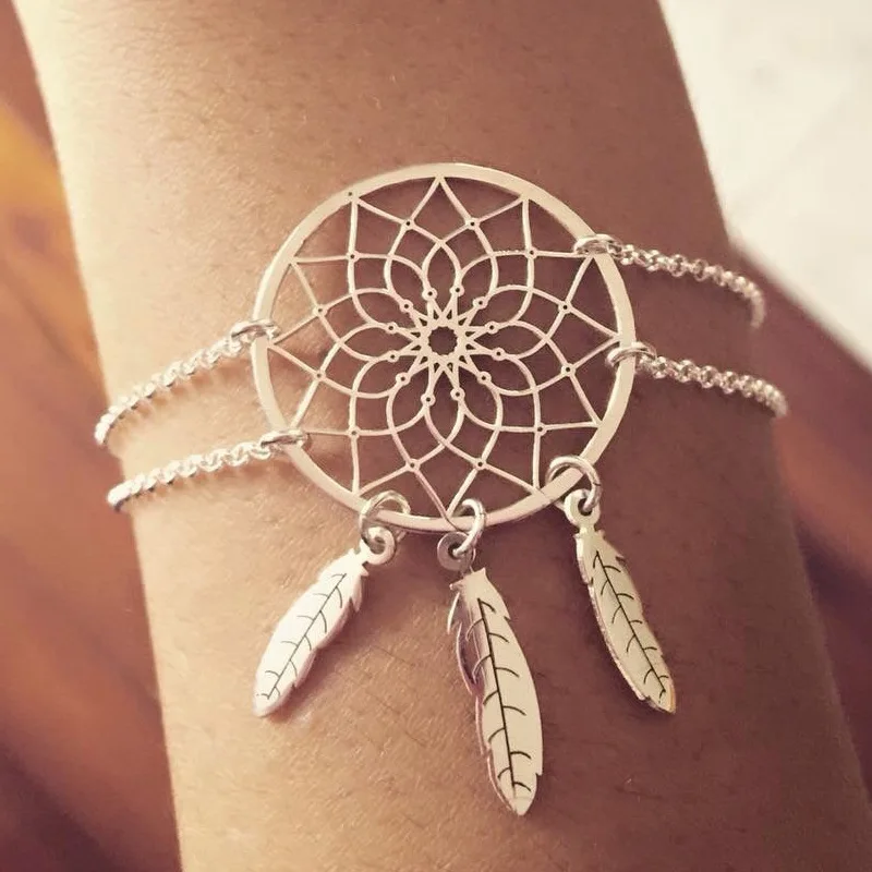 

Trendy Boho Silver Flower Bracelet for Women Vintage Hollow Chain Hand Accessories Bracelets Bangles Summer Party Jewelry