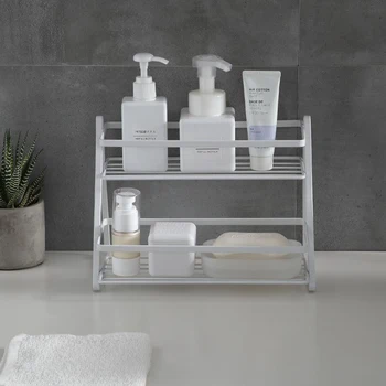 

Kitchen Bathroom Storage Rack Organizer Double Layer Spice Jar Cosmetic Shelf Kitchen Tableware Shelves Home Bathroom Storage