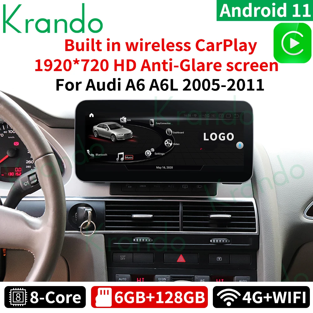 Автомагнитола Krando 10 25 дюйма Android 11 GPS для Audi A6 A6L 2005-2011 навигация мультимедийный