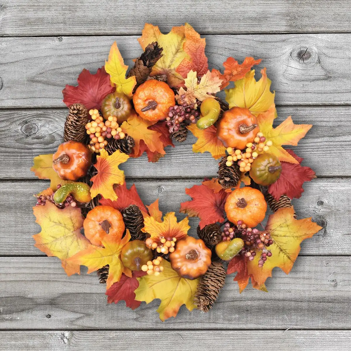 

Artificial Autumn Harvest Maple Leaf Pumpkin Wreath Front Door Hanging Flower Garland Thanksgiving Wedding Home Wall Decor