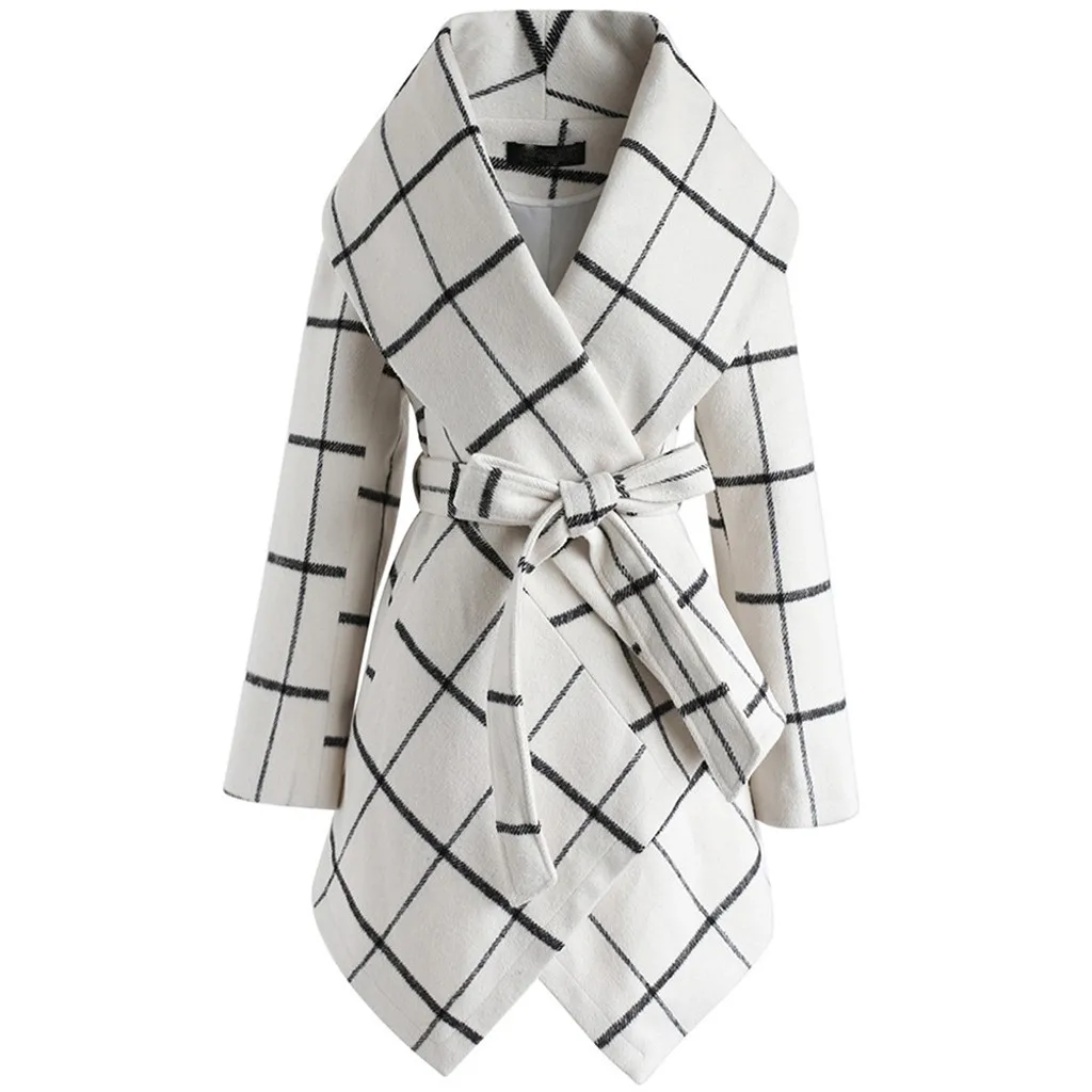Free Ostrich Elegant turn-down Collar Warm Winter Wool Blend Female Belt Pockets Coat Women Casual Autumn Overcoat Outerwear N30