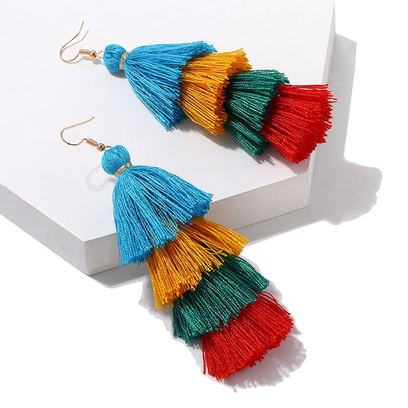 

Multicolour Multilayer Boho Big Earrings Bohemian Handmade Earrings Woman Tassel Earring Bridal Fringed Vintage Fashion Jewelry