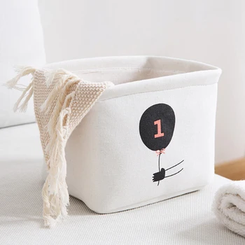

2PCS Canvas Storage Basket Sundries Storage Box Multipurpose Desktop Cloth Toys Storage Bin Container (Balloon)
