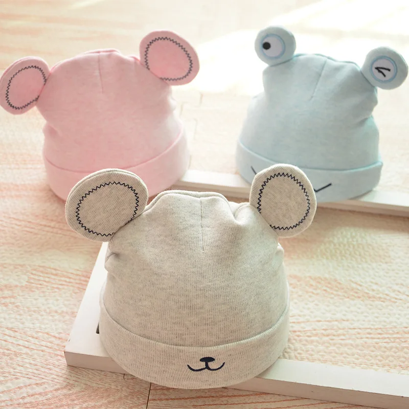 

Spring and Autumn Winter Hat Baby Beanie Boys and Girls 0-5 Months Cartoon Ear Caps For Children Newborn Pure Cotton Cute Hats