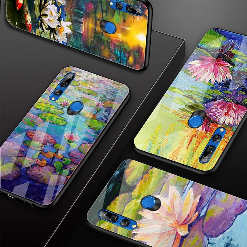 Моне Лотос чехол для телефона из закаленного стекла Huawei honor 8X 9 10i 20i 20Lite 20Pro 30 Pro