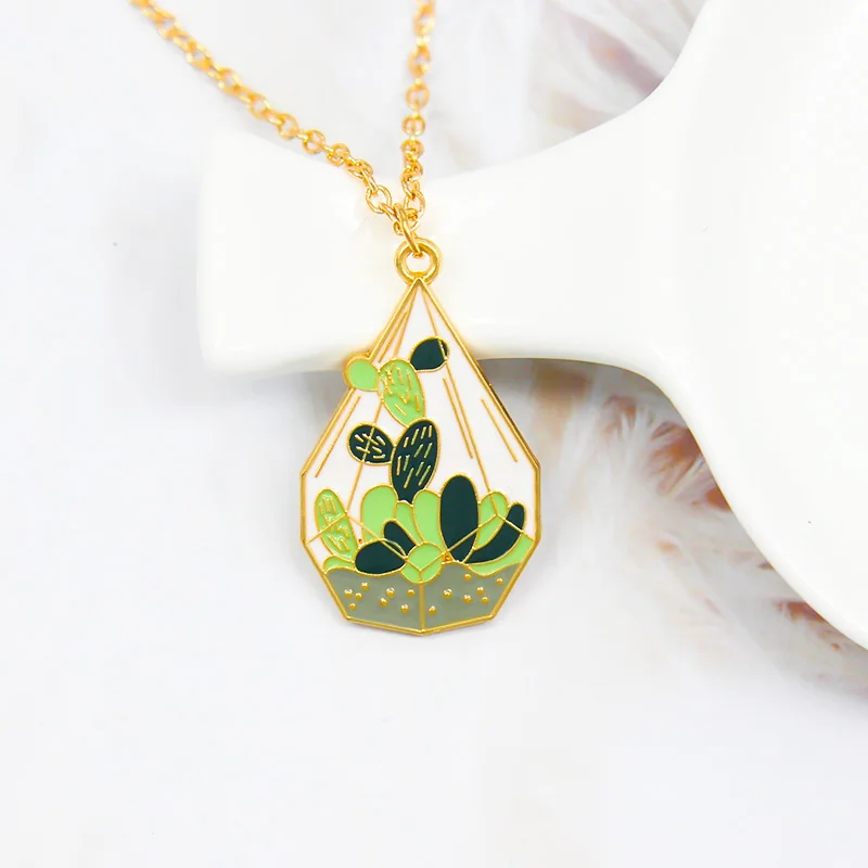 Terrarium Charm Necklace cacti up close
