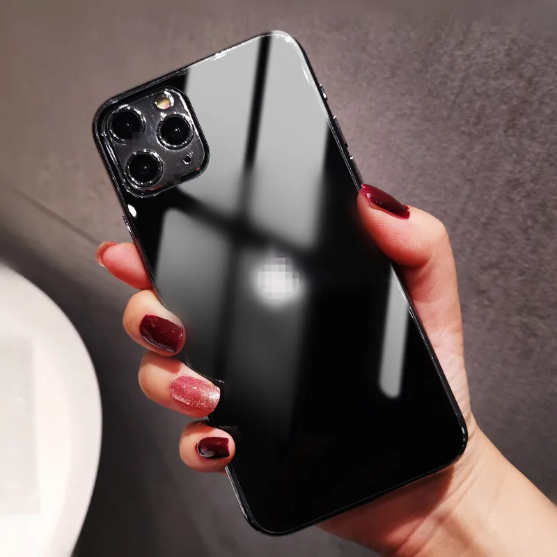 Black Защитная пленка 9H из закаленного стекла для iPhone 11 Pro Max 11 Pro 11 цветная зеркальная задняя крышка Защитная пленка с логотипом - Цвет: Black