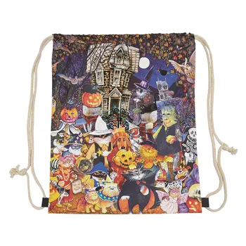 

Skull Drawstring Bag Ghost Pumpkin Print Halloween Sports Backpack Storage Package For Custom Woreczki Strunowe