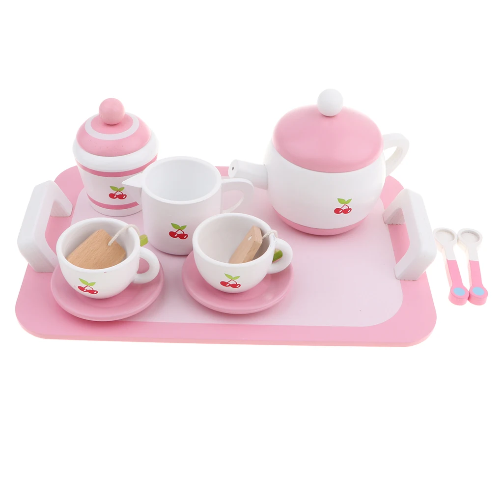 Wooden Tea Set Party Children Kids Pretend Play Developmental Game Toys
