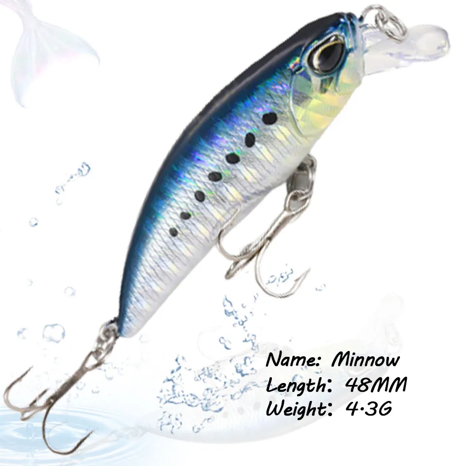 1Pcs 48Mm 4.3G Minnow Fishing Lure Hook Artificial Hard Bait Sea Wobble Swing Tackle | Спорт и развлечения