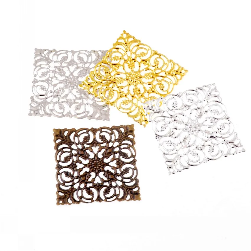 Free Shipping 10Pcs DIY Square Filigree Wraps Connectors Hair Jewelry Accessories Ancient Fashion Decorative 51*51mm | Украшения и