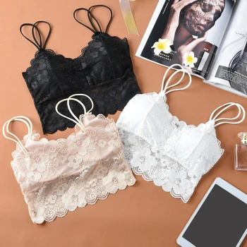 

Soft Lace Flower Vest Anti-emptied Strapless Underwear Sexy Cross Camisole Comfortable Top White Black 1PC High Quality Bralette