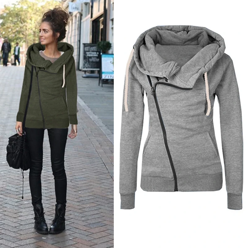 2020 New Autumn Casual Women Sweatshirt Solid Color Hooded Jacket Long Sleeve Zipper Fall Winter Fleece Female Hoodie Coat DG450 | Женская