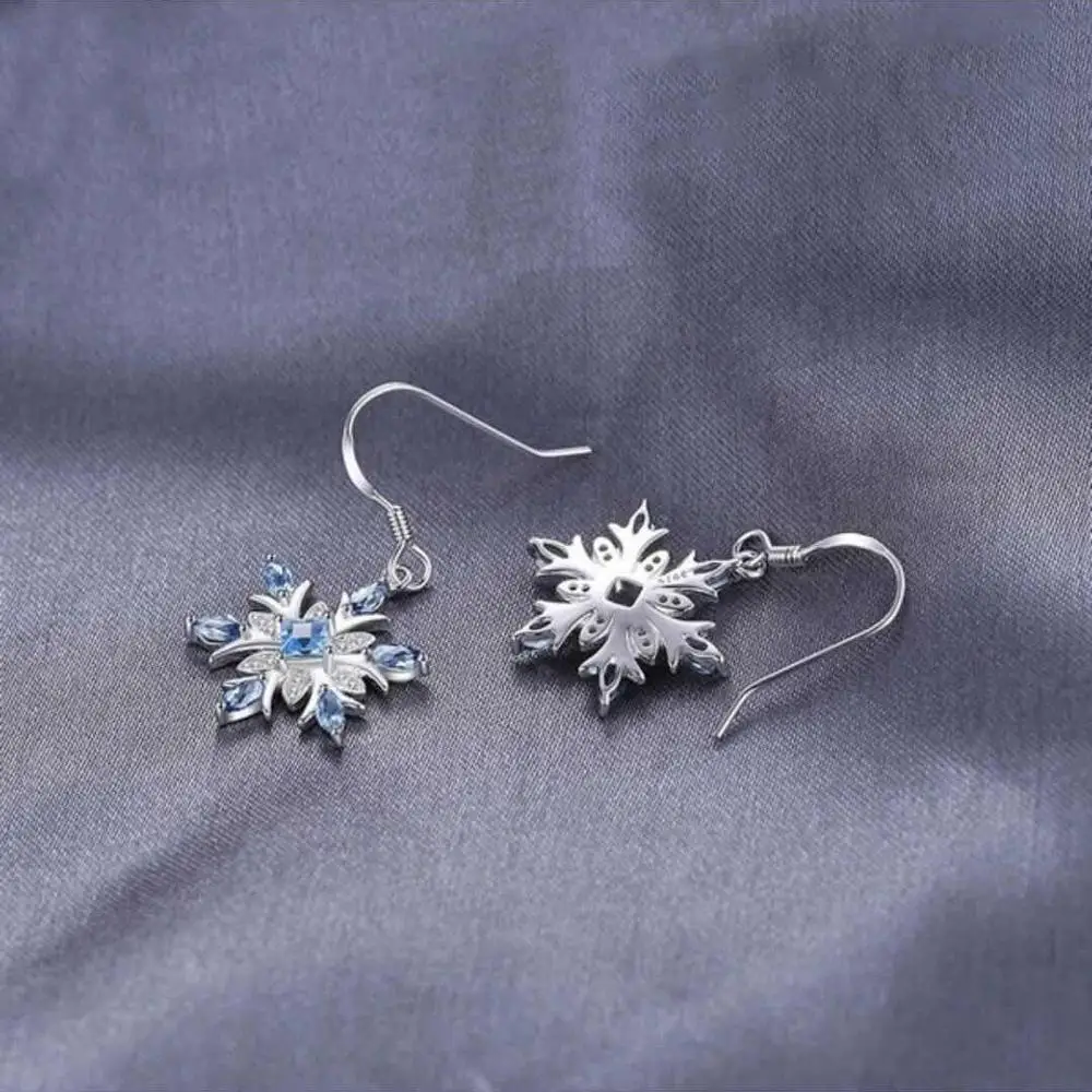 Trendy cubic Zirconia silver color Snowflake Christmas Earrings luxury Fashion Blue Cz Crystal Earrings For Women Jewelry